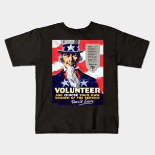 WWI Volunteer For Service Advertisement With Uncle Sam Restored Print Kids T-Shirt